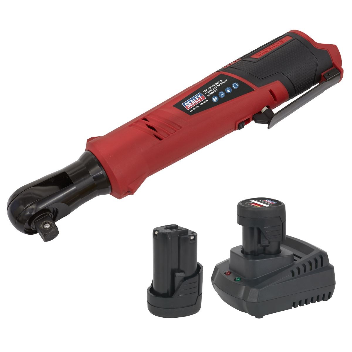 Sealey Cordless Ratchet Wrench 1/2""Sq Drive 12V 2 Batteries Charger