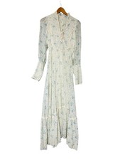 Vintage prairie dress handmade small white light blue flowers ruffles Sweetheart