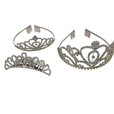 Set of 3 Silver Rhinestone Tiaras Crowns Heart Motif Pageant Bridal Hair Combs