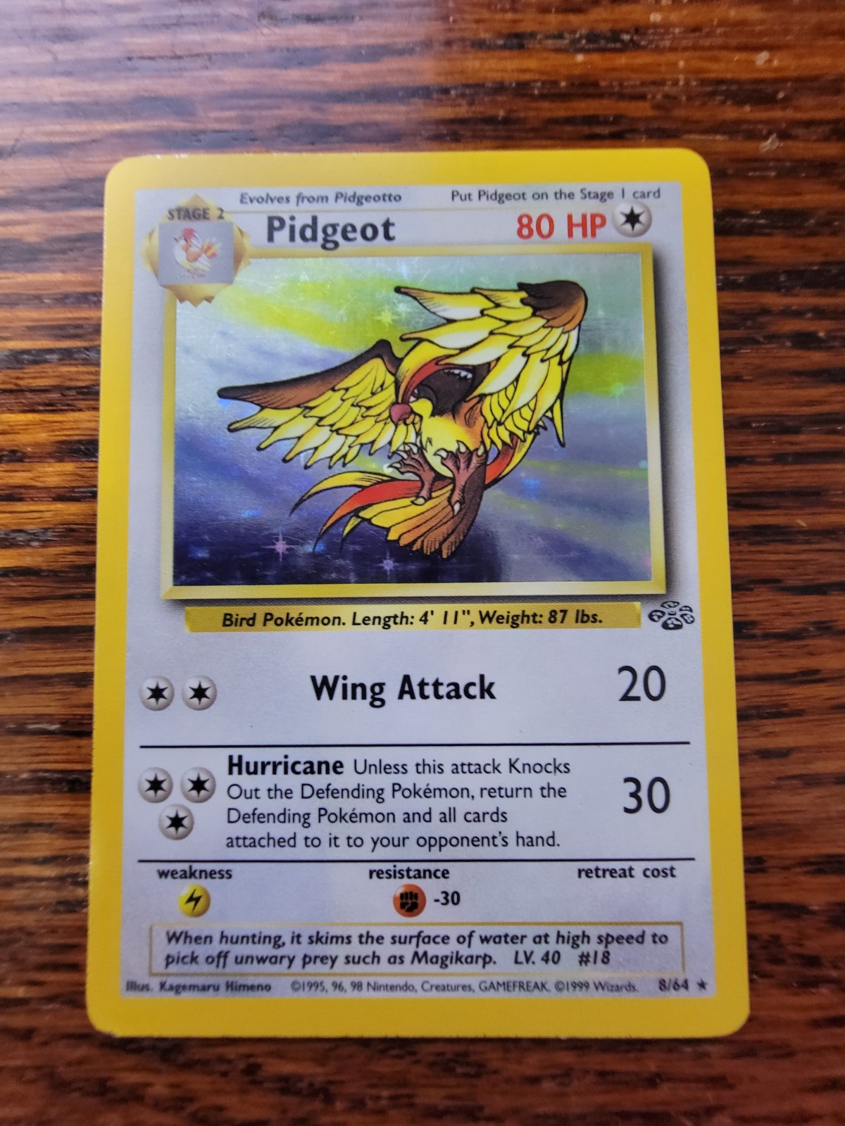 Pidgeot 8/64 MP Holo Rare Jungle Set Unlimited Edition Pokemon Card 1999 WOTC