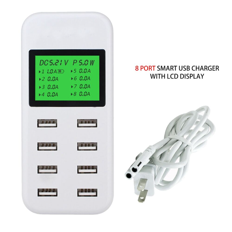 8-Port Smart USB Wall Charger Hub with Fast Charging LCD Display  