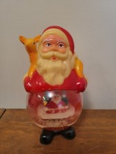 Vintage Plastic Santa Deer Belly Globe Snow Globe Hong Kong w reindeer 5"