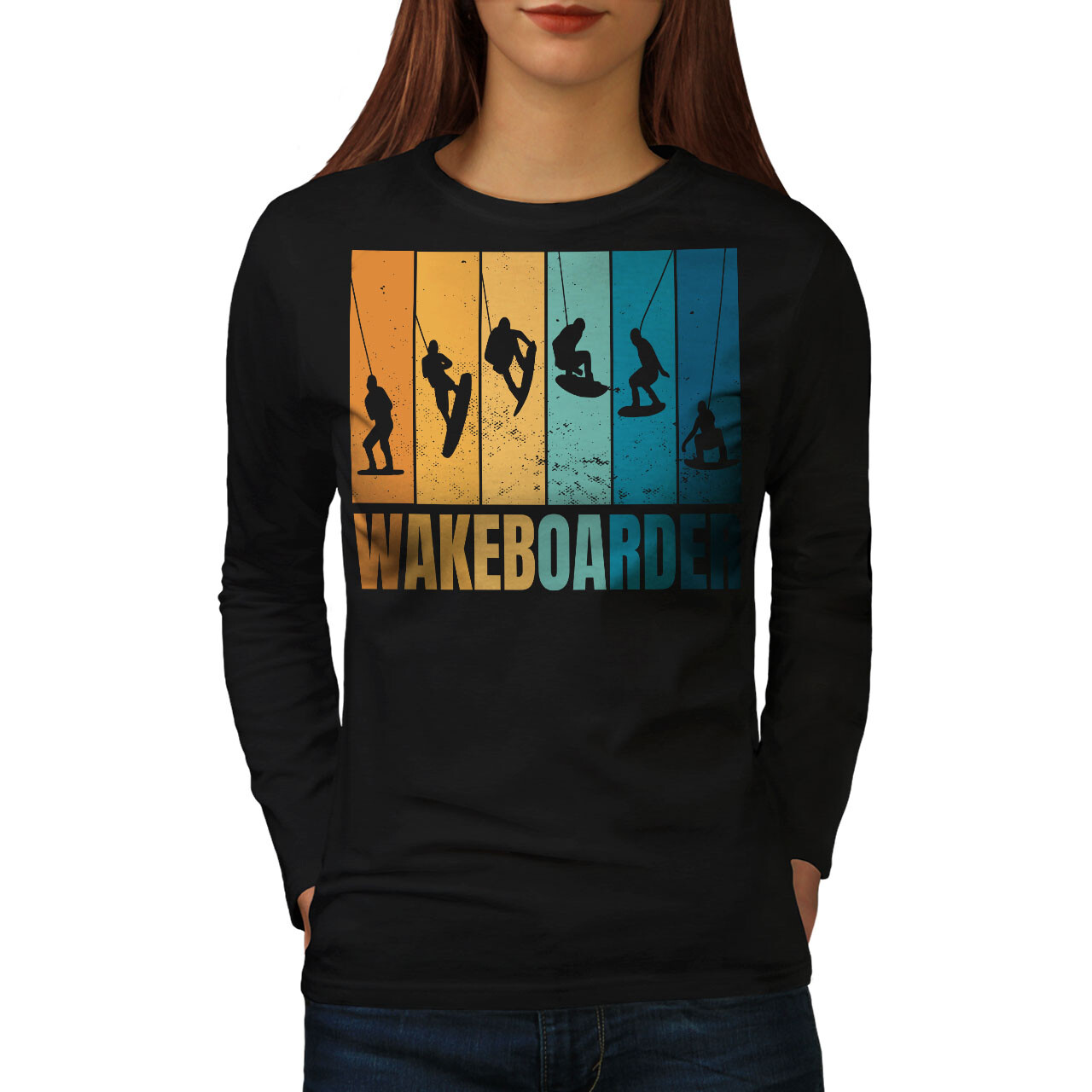 Wellcoda Wakeboarder Silhouette Thrilling Water Womens Long Sleeve T-shirt