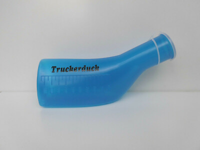 Truck Accessories Colored Urine Bottle in Blue with Black Truckerduck Lettering