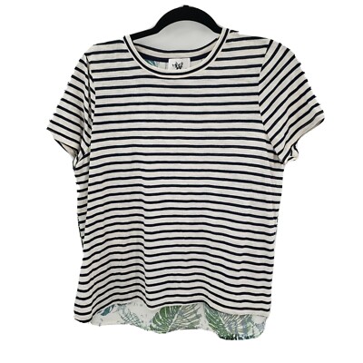 Who wear what when where short sleeve striped floral knit top womens size small