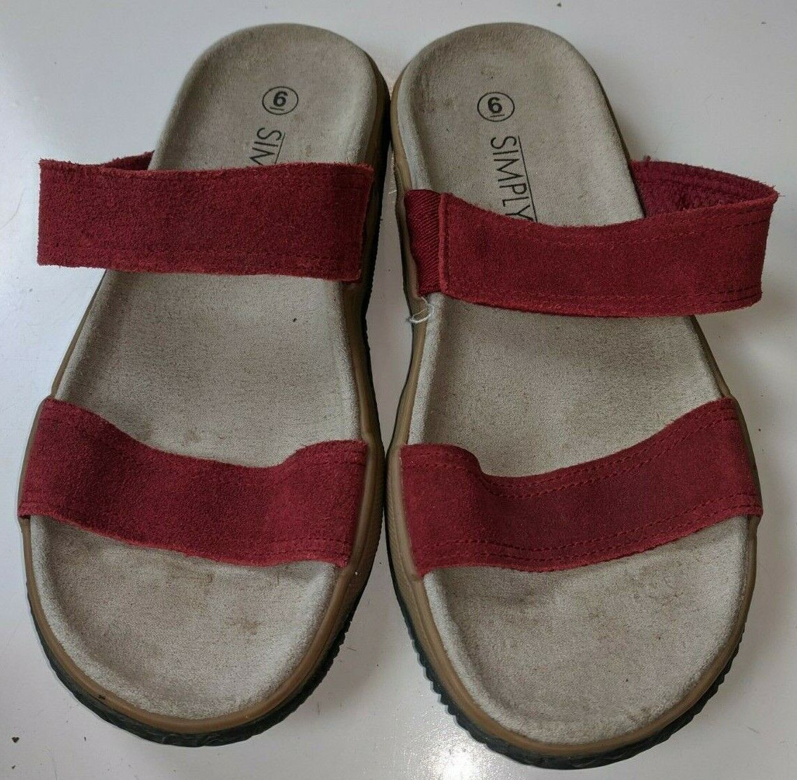 SIMPLY BASIC RED FABRIC 2 STRAP SLIDES FLATS SAND… - image 3