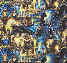 Feline Drive Fabric MYSTICAL MEOW Spooky Black Cats - Fat Quarter 18"x 22" FQ