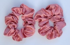 2 New Pink Coral Satin Hairband Scrunchies Comfy Hair Accessories