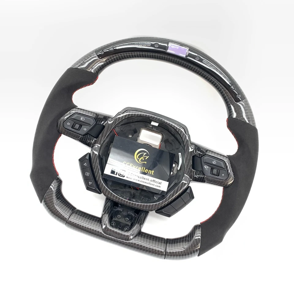 For Lamborghini Huracan 2015-2024 Alcantara Real Carbon Fiber LED Steering Wheel - Image 2 of 4