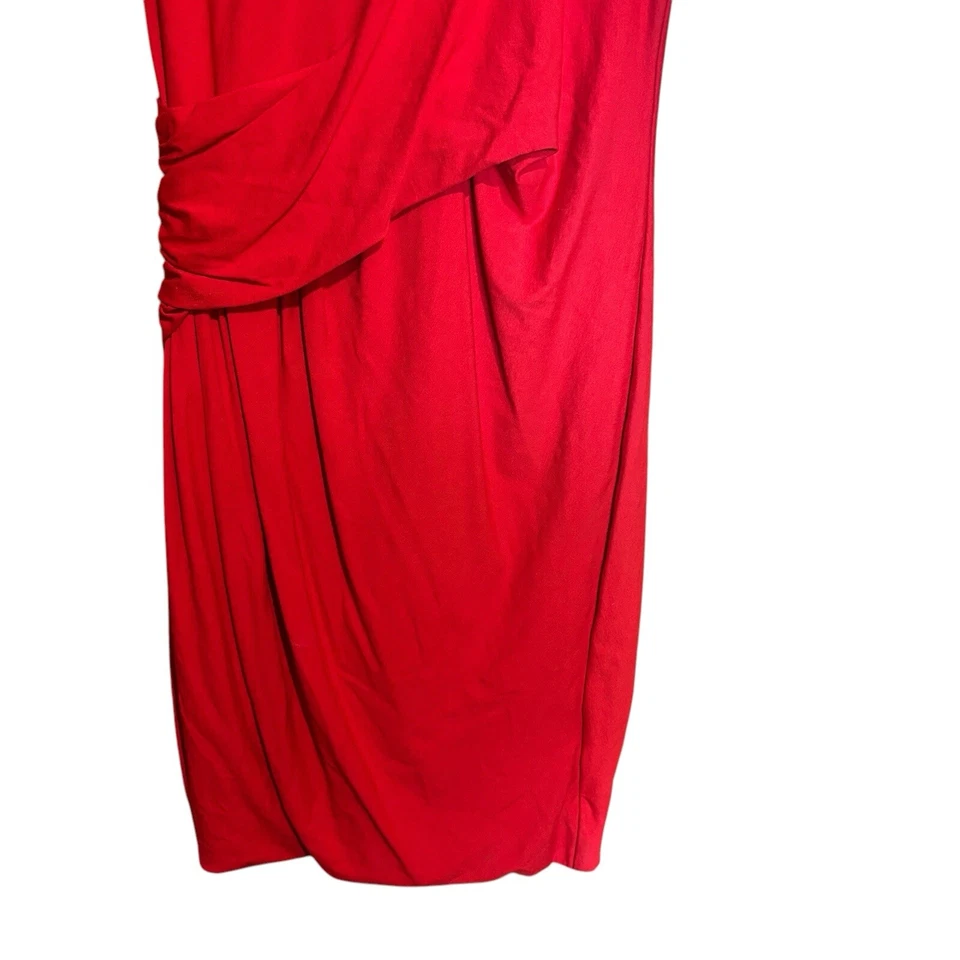 Carven Cocktail Dress Womens 40 Red Shirred Ruched Mini Short Sleeve Stretch - Image 4 of 4