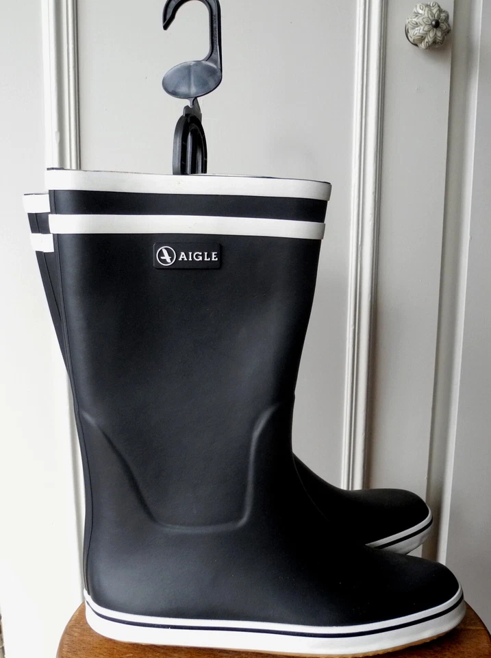 Bottes de pluie AIGLE 36 bleu marine blanc femme ou enfant (mixte ) - Photo 2/4