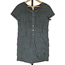 J Crew Ruffled Carly Dress Size 6 Gray Short Sleeved 100% Cotton Layered