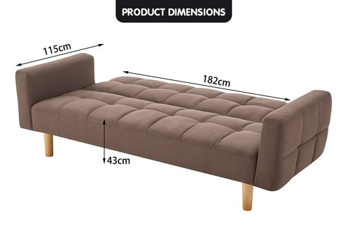 New Sarantino 3 Seater Sofa Bed Lounge Couch Modular Furniture Home Linen Brown - Picture 10 of 11