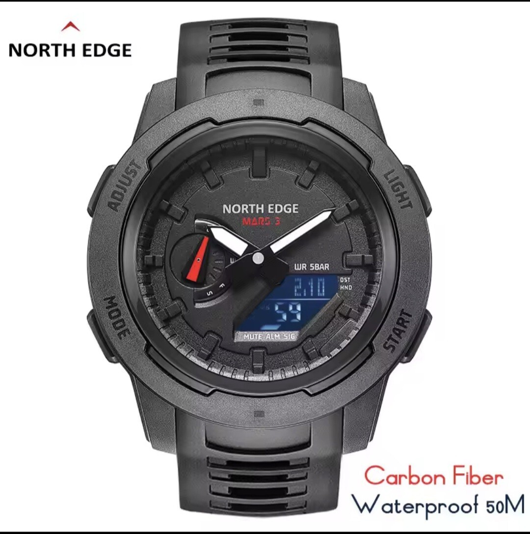 North Edge Mars Multifunktionsuhr – Wasserdicht 50M, Carbon