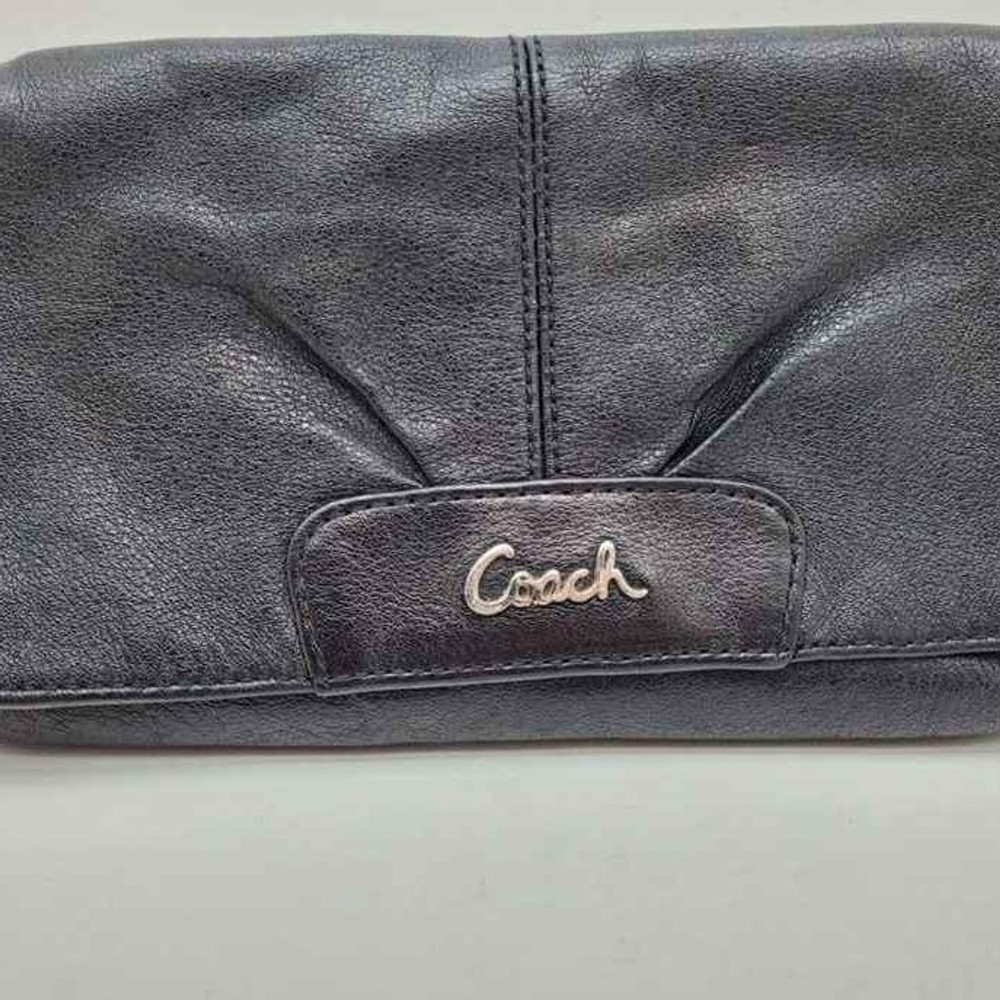 Coach Designer Black Wristlet Clutch Flap Over Wallet purse handbag