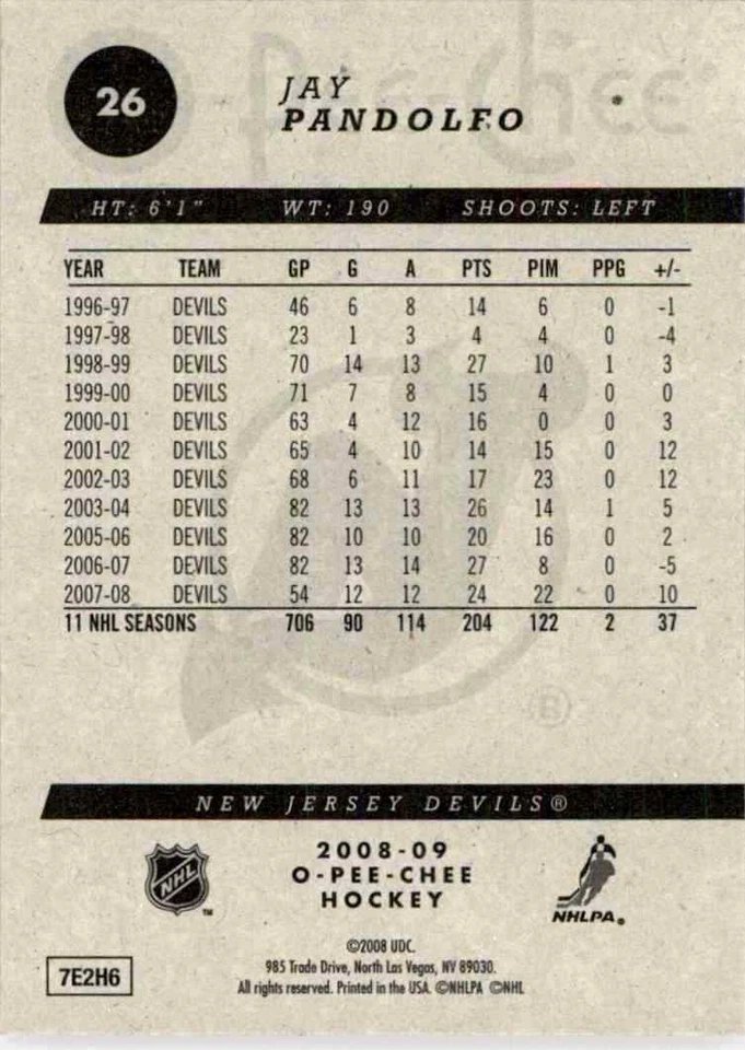 2008-09 O-Pee-Chee Jay Pandolfo #26 - Image 2 of 2