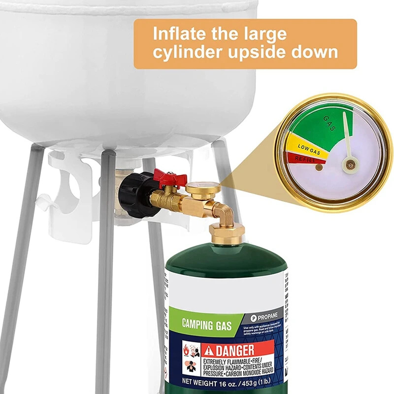 Propane Refill Adapter w/ON-Off Valve and Gauge Fill 1Lb Bottle From 5-40Lb Tank