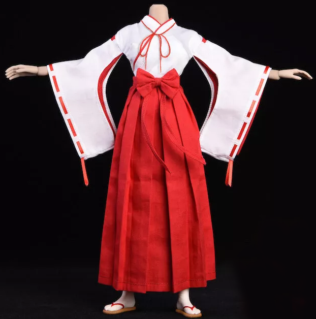 1/6 Japanese Female Bow Hakama Kimono Miko Dress Set for Phicen