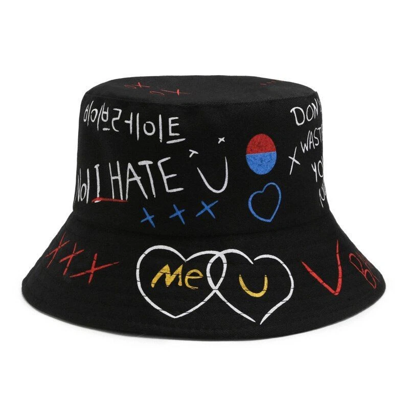 Gorra de pescador con letras de graffiti - Sombrero de cubo de protector solar de verano Prendas para la cabeza de moda 1p Foto 3 de 4
