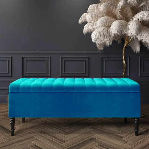 Plush Velvet Ottoman Bench with Storage, Lined Upholstered Footstool, End Table - Picture 10 of 58