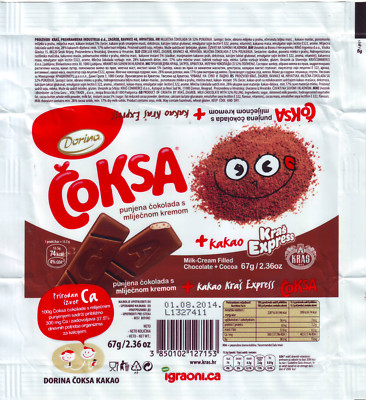 Chocolate Paper wrapper - Schokoladenpapier: Dorina Čoksa Cocoa Cream ...