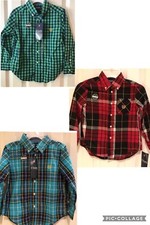 NWT Boys Chaps Red Blue Green White Plaid Long Sleeve Button Up Shirt 4 Holiday