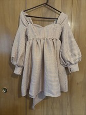 ASOS LUXE bandeau sweetheart neck mini smock dress in orange plaid jacquard US2