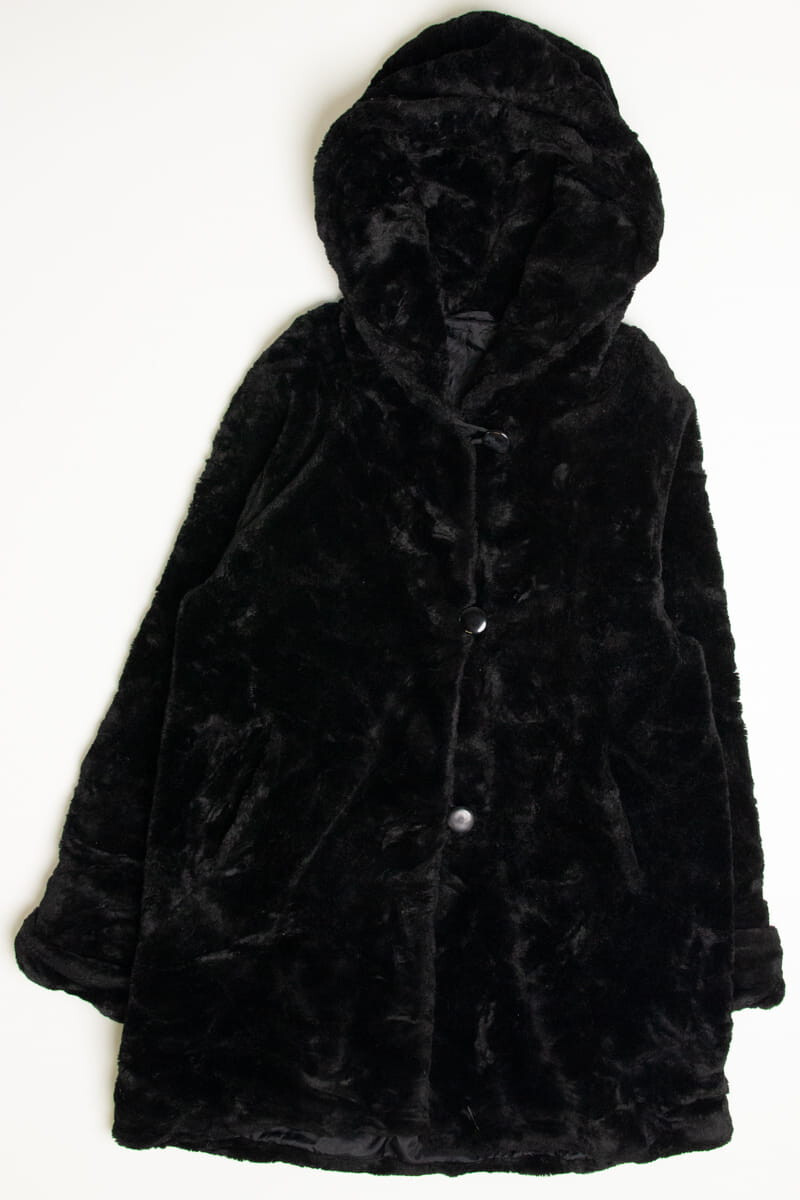 Black Hooded Faux Fur Coat eBay