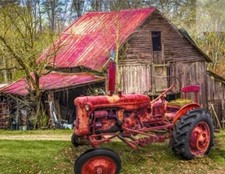 David Textiles - Vintage At The Farm Quilting Fabric Panel with Tractor