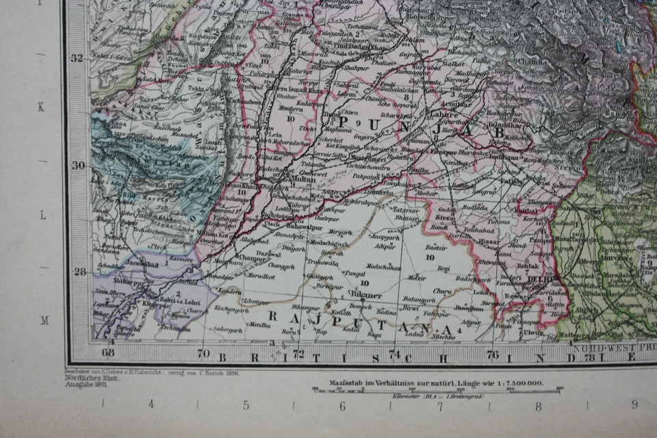 Mapa antiguo original ASIA, RUSIA, CHINA, INDIA, GOBI, HIMALAYAS, Stieler, 1891 Foto 4 de 4