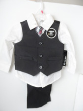 George Toddlers Boys 4 Piece Suit Vest Tie Shirt Long Pants Set Black 18M - NEW
