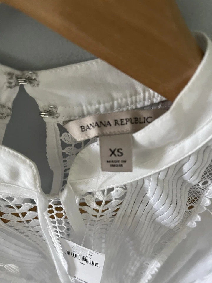 Banana Republic Long Sleeve Cotton Lace Detail Blouse -XS -NWT — 第 3/4 张图片