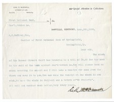 1895 Danville KY Letter ~ Charles R. McDowell, Attorney ~ James Jordon Legal
