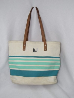 Vintage LL Bean Boat & Tote Bag  - Stripes with Leather Handles