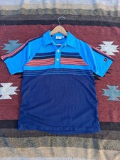 1970s Lightning Bolt Striped Polo Striped Shirt Size Medium Thin Cotton