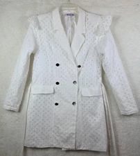 LaLavon Womens White Eyelet Lace Lined Jacket Sz Med