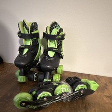 Azzun Youth Adjustable Roller Skates Black Green Comfortable Inline size 12-2y