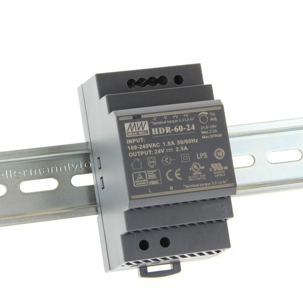 Meanwell HDR-60-24 - Netzteil Cv 24V/DC, Max. 2,5A, 60W, Hutschiene-image