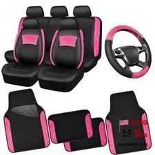 Car Pass Universal Leather Pink Lace Car Seat Covers Full Black And Hot Pink