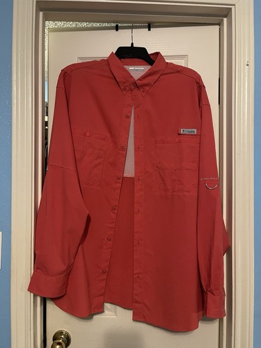 Columbia Men's Salmon 2XL Solid Long Sleeve Button-Down Shirt PFG Omni-Shade