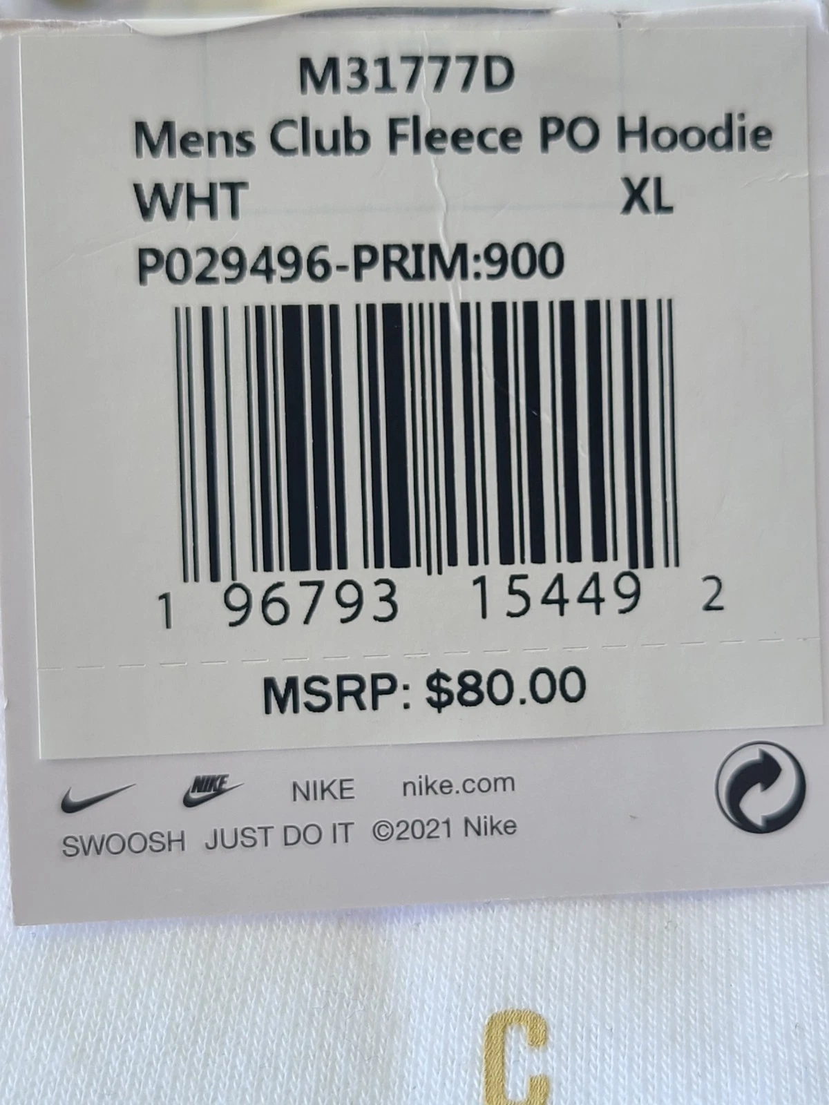 Felpa con cappuccio Nike Coach Prime 2.0 bianca Club Deion Sanders nuova con etichetta taglia XL