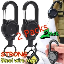 2-8 Pcs Heavy Duty Retractable Carabiner Car Key Chain Badge Holder Steel Cord&