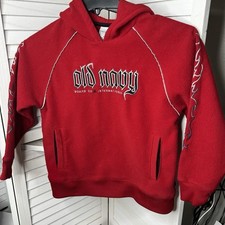 Vintage 2004 Y2K Red Old Navy Embroidered Flames Pullover Fleece Hoodie Sz M 