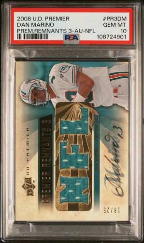 2008 Upper Deck Premier Dan Marino Patch Auto /25 GAME USED PSA 10 DOLPHINS