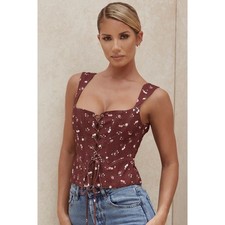 House of CB Ileana Wine Floral Lace Corset Top NWT 