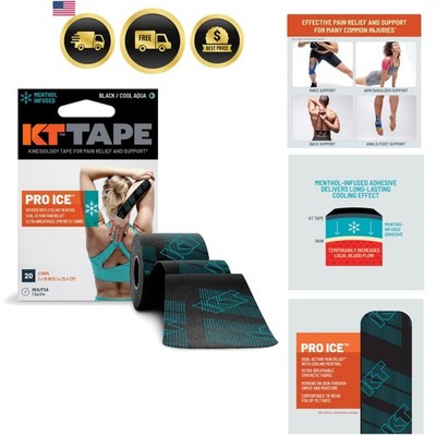 Pro Ice, Menthol Infused Kinesiology Tape, 20 Count, 10'' Precut Strips, Black