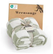 Checkered Throw Blanket, Sage Green Soft Cozy Fluffy Hand Made Throw Blankets