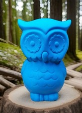 Owl Blue Pottery Piggy Coin Saving Money Bank Statue Figurine Nature Nursery Vtg