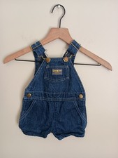 Vintage OshKosh Boys 12 Months Denim Overall Shortalls Shorts Vestbak USA Cotton