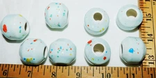 CERAMIC BEADS  8-ct WHITE w/Splatter Glazed    NEW